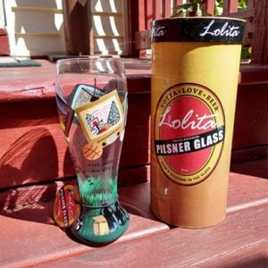 Lolita "After the Game" hand painted Pilsner glass
